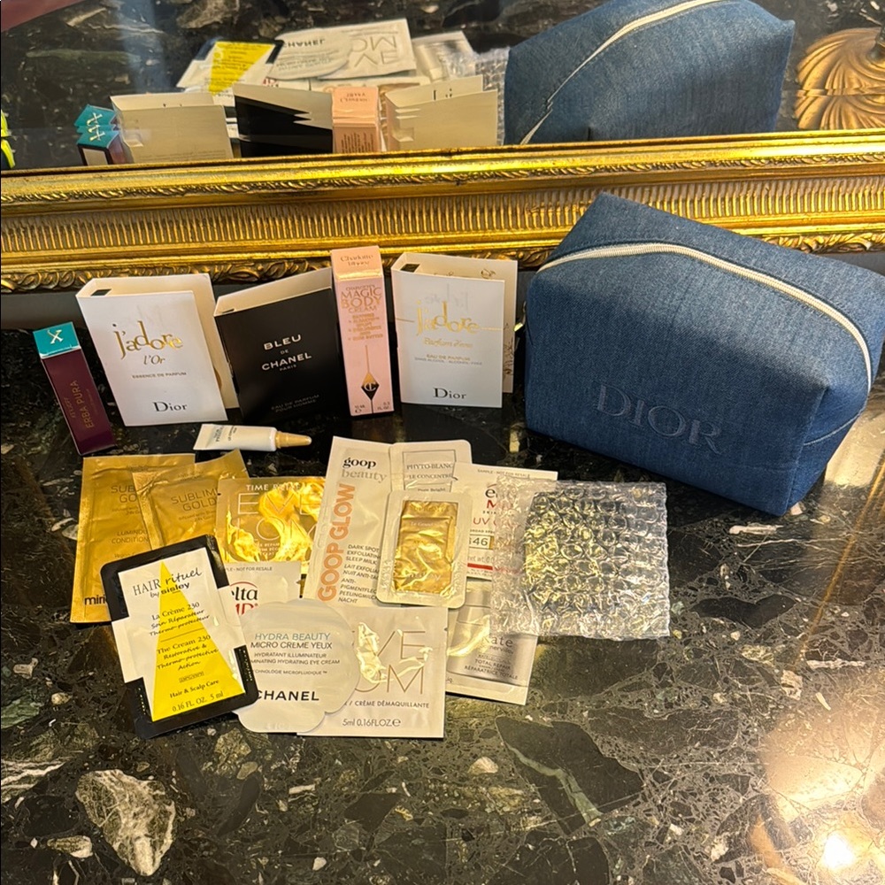 Dior Denim Blue Pouch with Luxury Samples